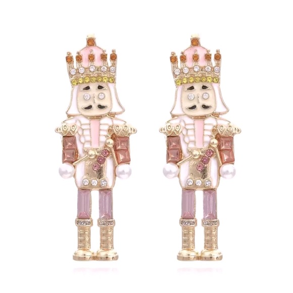Pink Holiday Nutcracker Earrings - Picture 1 of 4